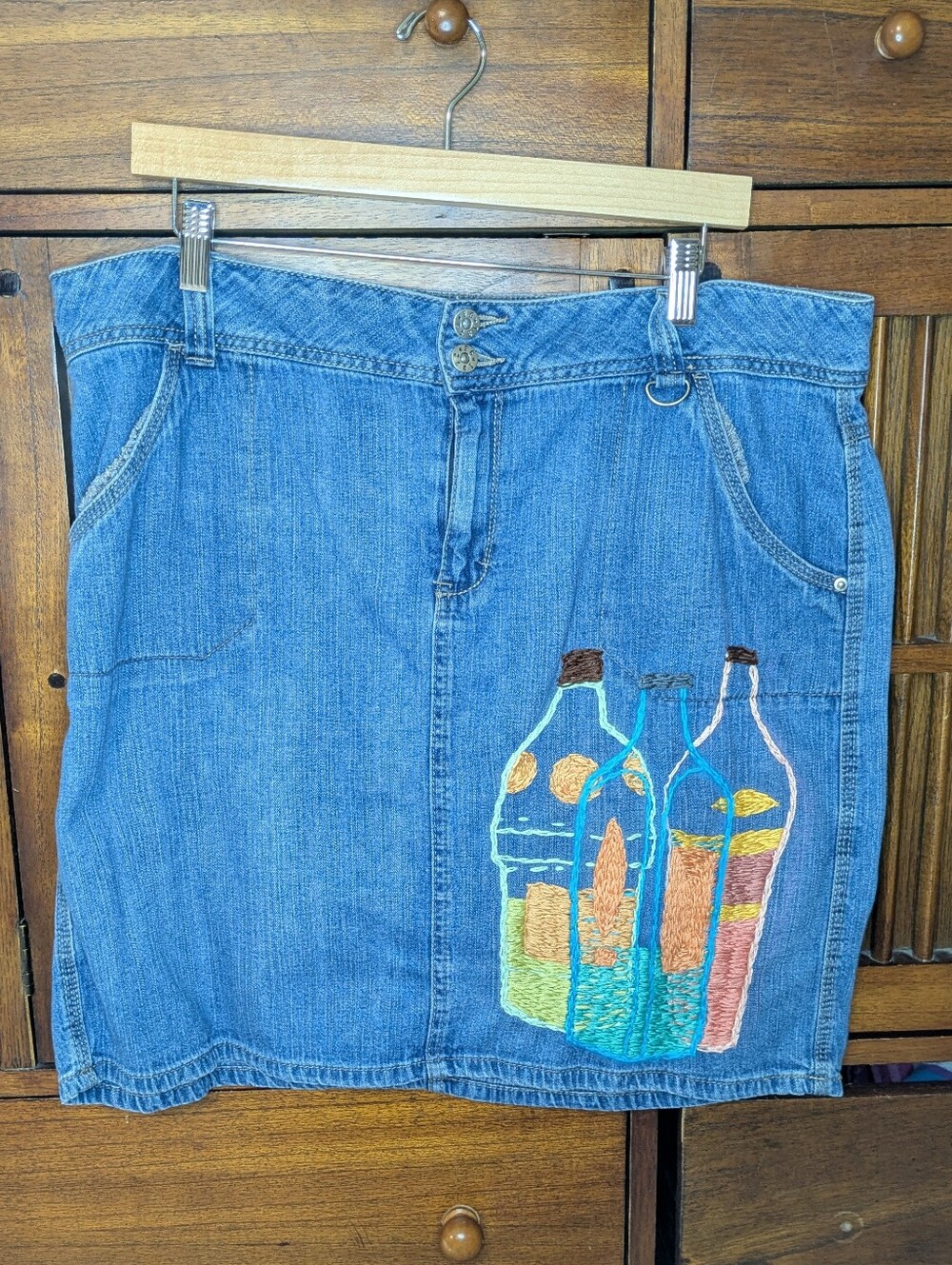 Denim Skirt With Glass Bottle Design